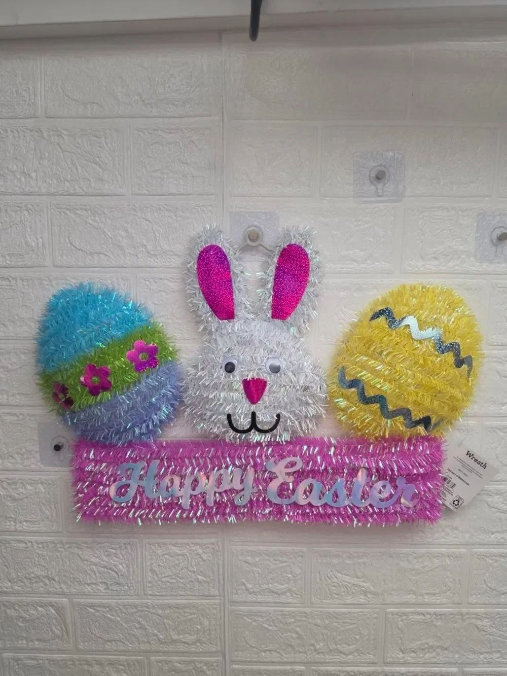 New Happy Easter Spring Tinsel Wreath WALL Decor BUNNY 19